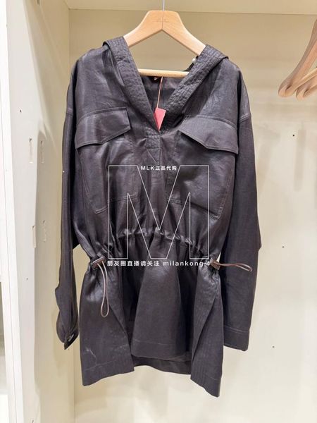 Sweat à capuche pour femme printemps et été lin loro à capuche à manches longues taille rétractable manteau piana