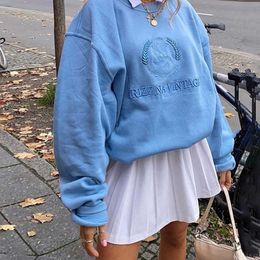 Sudaderas con capucha para mujer, otoño 2023, Harajuku, informal, Vintage, bordado, manga larga, estampado de letras, jerséis de gran tamaño, Tops