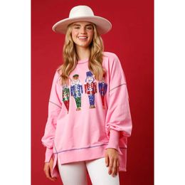 Dames Hoodies Sweatshirts Kerst Roze Notenkraker Sweatshirt Nieuwe Pailletten Gewassen Veelzijdige Ronde Hals Top Trui Kleding Dames