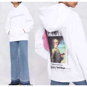 Sweats à capuche pour femmes Sweatshirts Zadig Voltaire Mode classique Sweat-shirt en pur coton Petites ailes Cocotier Encre blanche Impression numérique Pull à capuche en polaire intérieure