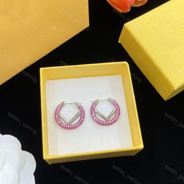 Boucles d'oreilles de cerceau de cerceaux Pink Diamond Hoops Gold Gold Gold Ored Oreing For Mens F Luxury Studs Design Brand Design Slebing Small Taille 2,5 cm Boulace de mode boucles