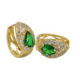 Dames hoepel oorbellen sprankelende groene kristal luxe echt mooi 18k geel goud gevuld glanzend trouwfeest bruid vriendin mooi cadeau