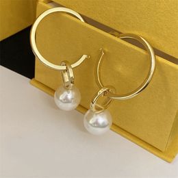 Femmes Hoop Pearl Boucle D'oreille Designer Oreille Stud Or Pendentifs Boucles D'oreilles Lettre En Laiton Matériel Boucles D'oreilles Femmes Grand Cercle Oreille Stud Cristal Pour Amoureux