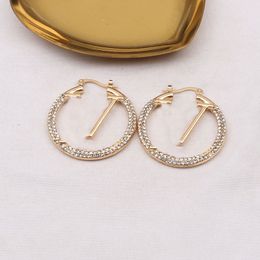 Vrouwen Hoepels Oorbellen Mode Dames Grote Cirkel diamant Eenvoudige Oorbel Strass Sieraden Luxe Ontwerpers Oorbel Letters Stud Goud Zilver