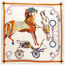 Foulards carrés imprimés cheval pour femmes, Foulards en soie d'espagne, grand chariot, Bandana, Hijab, 90 90218m