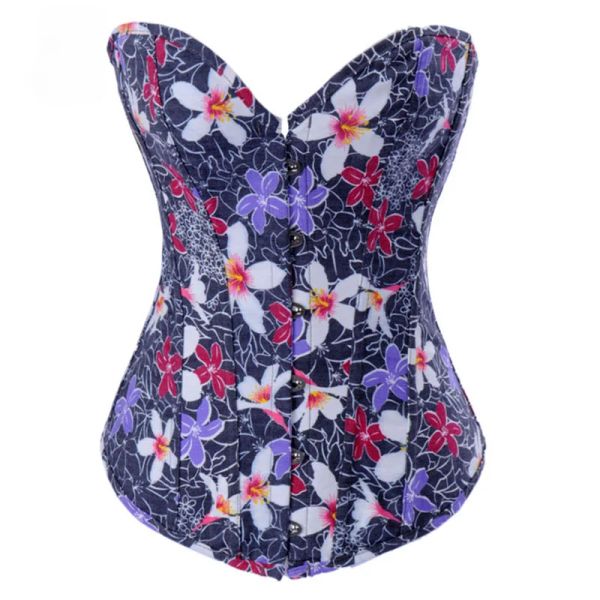 Femmes chaudes sexy corselet corset floral vintage bleu denim corsets et bustiers poussent le corps shaper lenceria ropa gotica mujer