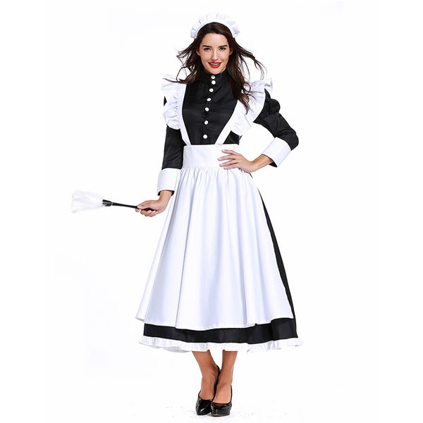Femmes femme de ménage Costume femme de chambre servante robe Chef noir/blanc robe café uniforme Anime Halloween Cosplay tenue grande taille