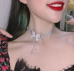 Vrouwen hyperbole set vijzel boog-knoop korte ketting kpop luxe strass choker meisjes partij glanzende nek sieraden accessoires chokers