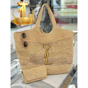 Vrouwen Icare-ontwerper Maxi Tote Handtas Raffia's Handbeklaagde stro Hoogwaardige Strand Grote capaciteit Binke tas Schoudertassen Schoudertassen