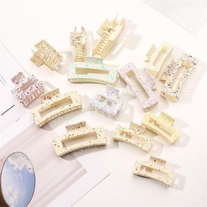 Vrouwen Ijskleur Frosted Square Hair Clamps Hol Drie Maat Paardenstaart Scrunchies Haar Claw Clips Dame Plastic Legering Dot Printing Doucher Haarspelden