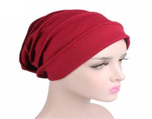 Vrouwen India Hat Moslim ruches kanker chemo hoed beanie sjaal tulband hoofd wrap cap casual katoen blend comfortabel zacht materiaal19022968