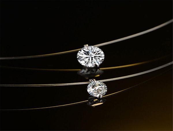 Gargantilla con colgante de collar de plata invisible para mujer adornada con cristales de hilo de pescar transparente de rovski -X1432702516