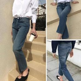 Jean court irrégulier pour femmes, pantalon classique droit, taille haute, Vintage, couleur unie, longueur cheville, 240315