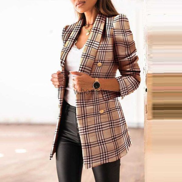 Femmes veste automne 2023 Traf mode Double boutonnage Tweed Blazer manteau Vintage à manches longues vêtements de dessus pour femmes Chic haut HKD230825