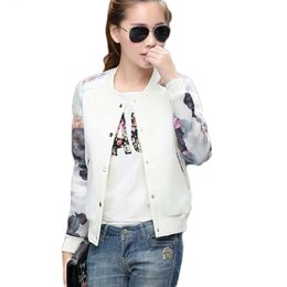 Femmes Veste Marque Tops Fleur Imprimer Fille Casual baseball Sweat Bouton Mince Bomber Manches Longues Manteau Vestes 220815