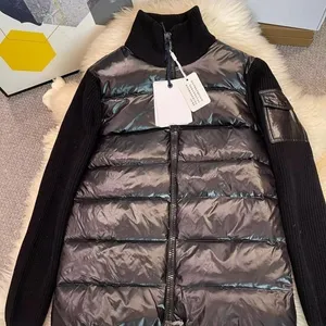 Chaquetas Abrigo de mujer Ropa de abrigo negra Patchwork Abajo Cardigan de punto Cremallera Suelta Casual Otoño Moda Ropa femenina Invierno tamaño S-XL