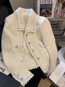 Chaqueta de mujer, abrigo de traje pequeño de Tweed francés, ropa de otoño e invierno para mujer, Tops versátiles con fragancia de diseño, 240123