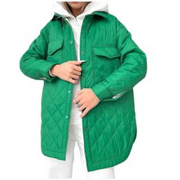 Chaqueta Parkas de plumón para mujer, solapa de pecho largo, ropa acolchada de algodón rombo cálida holgada, prendas de vestir, abrigos gruesos