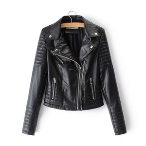Vrouwen jas vintage mode soepele motorfiets faux lederen cool dame lange mouw zwart roze jas vrouwelijke biker streetwear 210422