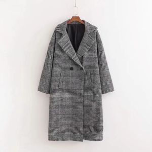 Femmes veste en laine pardessus automne et hiver mode femme longueur moyenne lâche et montrer mince manteau à carreaux 210521
