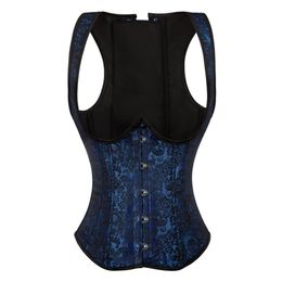 Vrouwen Jacquard Halterneck Underbust Corset Vest Spiraal Staal Uitgebeend Body Shaper Taille Cincher Afslanken Corselet Plus Size S-6XL Bla272i