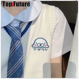 Gilet tricoté pour femmes et filles japonaises, pull polyvalent mignon, uniforme scolaire, cardigans pour bébé, pull brodé avec sceau, i9vw #