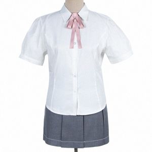 Femmes école japonaise Dr JK uniforme recueillir taille manches courtes chemise Hubble-bulle manches chemise blanche avec cravate pour fille j2m3 #