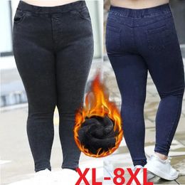 Femmes Jeans automne pantalon taille haute élasticité leggings velours chaud hiver Denim pantalon femme pantalons longs 6XL 7XL 8XL 240119