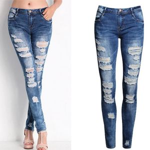 Dames Jeans Blauw Slim Ripped voor Skinny Distressed Gewassen Stretch Denim Moeder Hoge Taille Broek Femme Gebleekt 240307