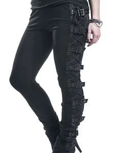 Dames jeans casual lading broek gesp geworden gotische punk rock donkerblack potlood broek