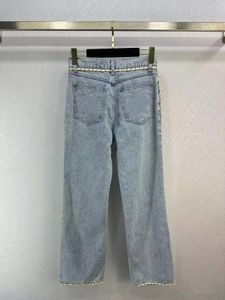 Jeans pour femmes Designer Cowboy Fried Street Fashion Pantalon droit lâche Femme Casual avec chaîne blanche Petit parfum Designer Automne / Hiver Jeans bleu clair