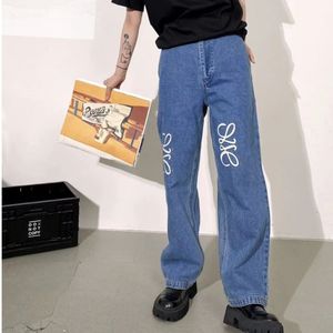 Vrouwen jeans designer broek dames brief brief geborduurde grafische denim broek losse jeans mode solide kleur denim broek