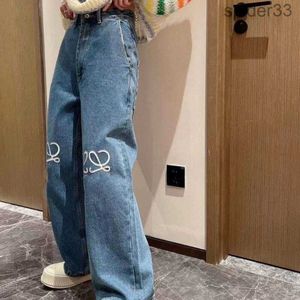 Dames jeans designer broek damesschriften brief geborduurde grafische denim broek losse jeans luxe mode solide kleur denim broek hv8m