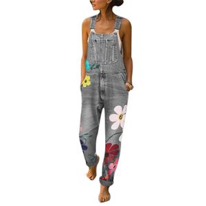 Dames Jeans Hoge Taille Denim Jumpsuit Mouwloze Overalls Bloemen Pant Long Broek Slanke Jeans Vrouw Romper