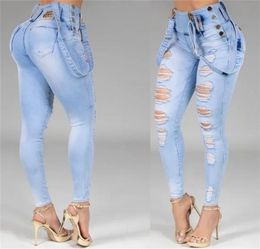 Femmes jeans hauts hauts skillons sketny extensible streetwear streetwear dames trou lavé bandage pantalon crayon denim pantalon 2204239508088
