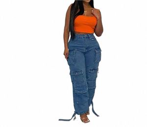 Femmes Jeans Wing Denim Patchwork Cargo Pantalon Poches Taille Moyenne Veste Pour Homme Hiver 2023 Légère Strech High Street Lâche t1m2 #