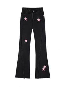 Damesjeans met micro uitlopende elastische jeans sterontwerp gevoel damesbroek met oversized broek met rechte pijpen, dameskleding