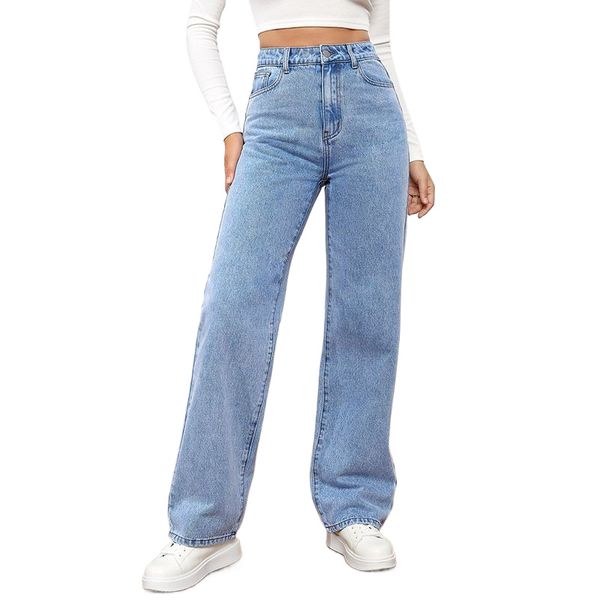 jeans para mujer para mujer jeans para mujer diseñador Talle medio Pierna recta desperdiciada alta Sueltos Elásticos Ligeros Control de barriga Jeans de moda para mujeres