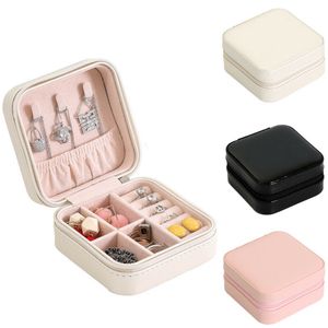 Caja de joyería para mujer, bolsa de viaje para cosméticos, collar, anillo, estuche de almacenamiento, organizador con cremallera, Mini caja de exhibición de cuero PU resistente al agua