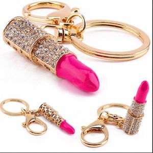 Femmes bijoux charme cristal porte-clés rouge à lèvres porte-clés strass porte-clés rouge Rose pendentif porte-clés anneaux G1019