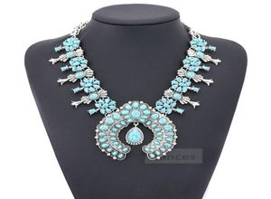 Femmes bijoux ethnique bohême Tribal Turquoise fleur pendentif alliage collier gros gros pendentif 6 couleurs necklace2371822