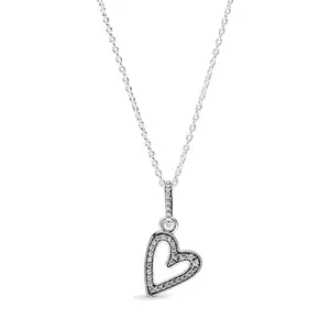 Vrouwen sieraden fit pandora ring 925 zilveren ketting sprankelende vrije hand hart hanger liefde hart sieraden kettingen charme engagement cadeau