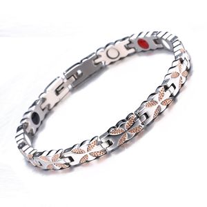 Femmes bijoux fleur cristal en acier inoxydable cicatrisation magnétique bio énergie bracelet pour femmes bracelets en argent accessoires