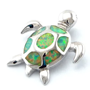 Collier tortue de mer pour femmes, bijoux à la mode, pendentif opale verte, opale mexicaine, estampillé 925