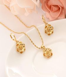 vrouwen Sieraden set schattig 18 K Massief Goud GF rose Hanger bloem NecklacesEarrings Europa Bruiloft meisje Gift affectie2341209