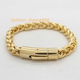 Conjunto de joyería para mujer, pulsera de cadena de trigo Miami Spiga, brazalete de acero inoxidable chapado en oro de 18 quilates para accesorios