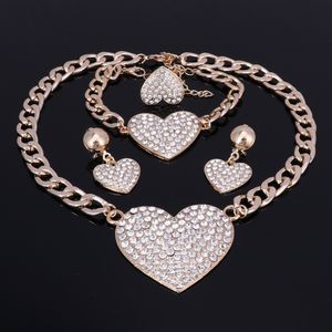 Conjuntos de joyería para mujer corazón romántico amor cristal declaración gargantillas collar pendiente anillo conjunto para novia Color dorado vestido de boda 281r