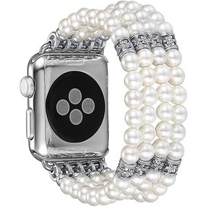 Vrouwen sieraden roestvrijstalen staalriem Apple Watch Band 4 3 Pearl Diamond armband voor Iwatch-banden SE 6 5 38-44mm FHX-11BD