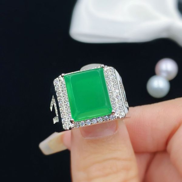 Bague de mariage pour femmes, bijoux, vert glace, jade, calcédoine, pierre, zircon, diamant, bague d'ouverture, cadeau d'anniversaire pour petite amie, réglable