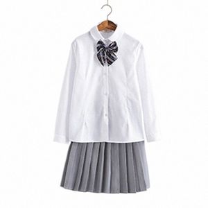 Vrouwen JK Sailor High School Student Dr Uniform Meisje Leuke Japan Preppy Stijl Witte Top Grijze Geplooide Korte Rok 95G9 #